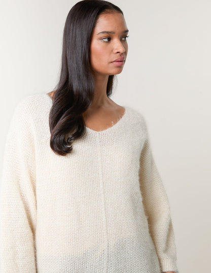 Fluffy Textured V Neck Jumper