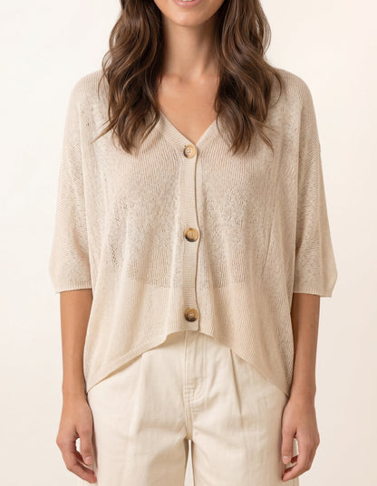 Thin Knit Button Front Boxy Cardigan