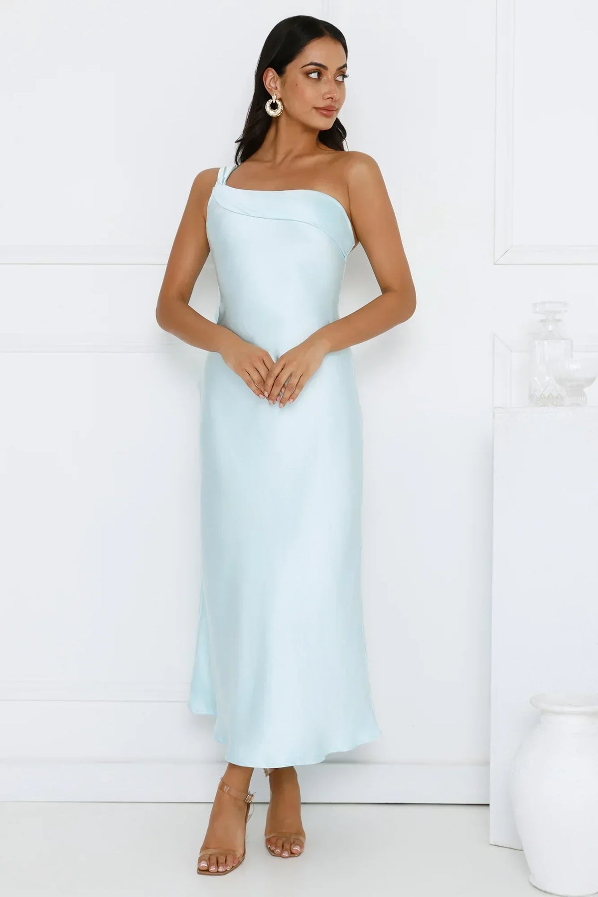 Romantic Tales Satin One Shoulder Maxi Dress