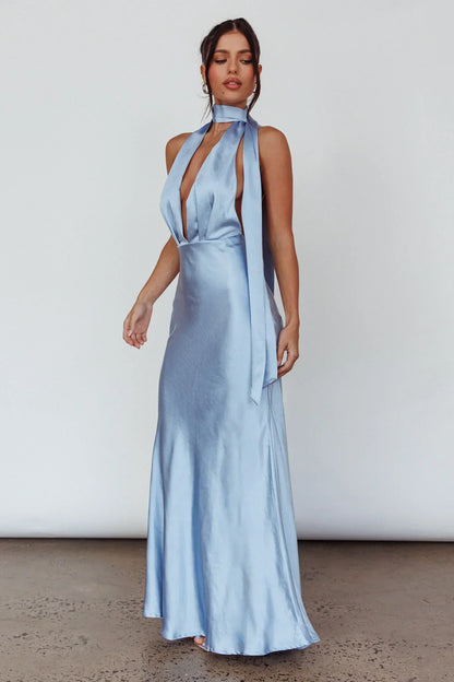 Italia Azure Halterneck Maxi Dress Blue