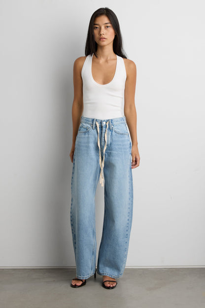 MID-RISE WIDE LEG JEAN WITH DRAWSTRING WAIST