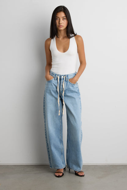 MID-RISE WIDE LEG JEAN WITH DRAWSTRING WAIST