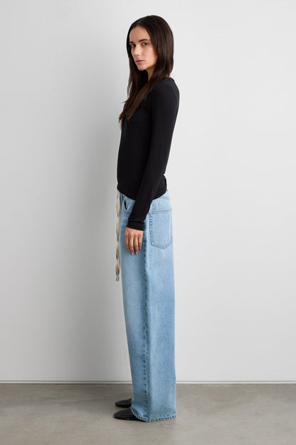 MID-RISE WIDE LEG JEAN WITH DRAWSTRING WAIST