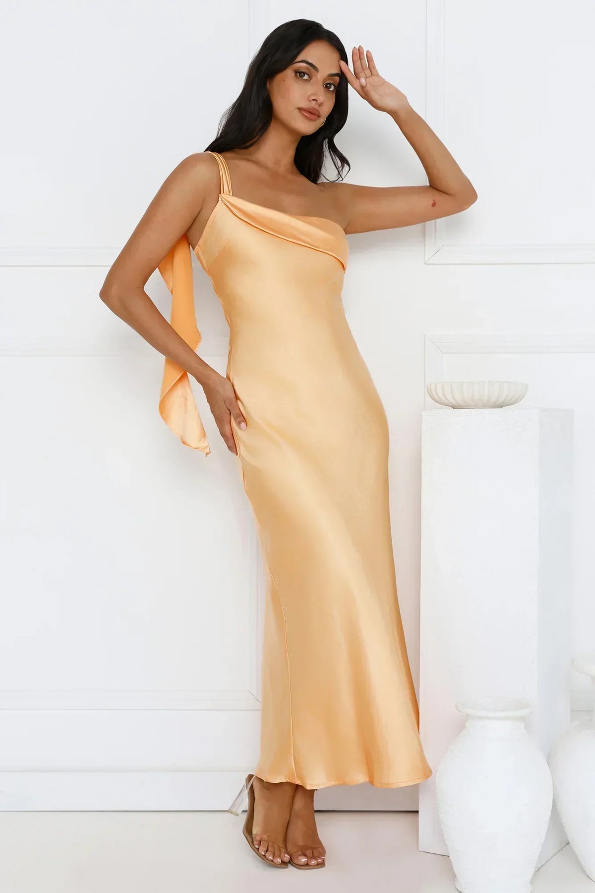 Romantic Tales Satin One Shoulder Maxi Dress