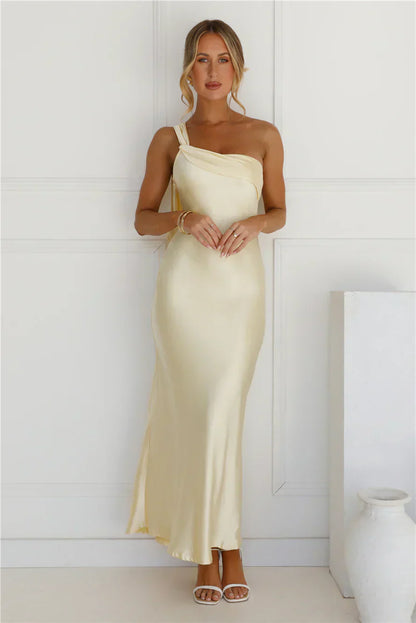 Romantic Tales Satin One Shoulder Maxi Dress