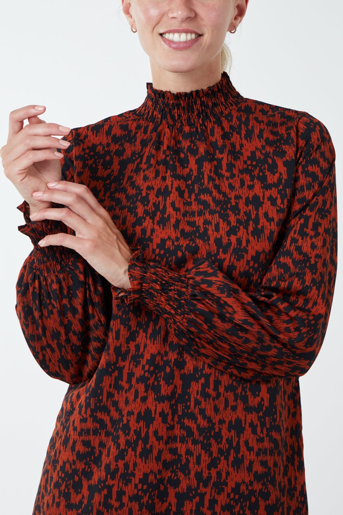Abstract Print High Neck Mini Smock Dress