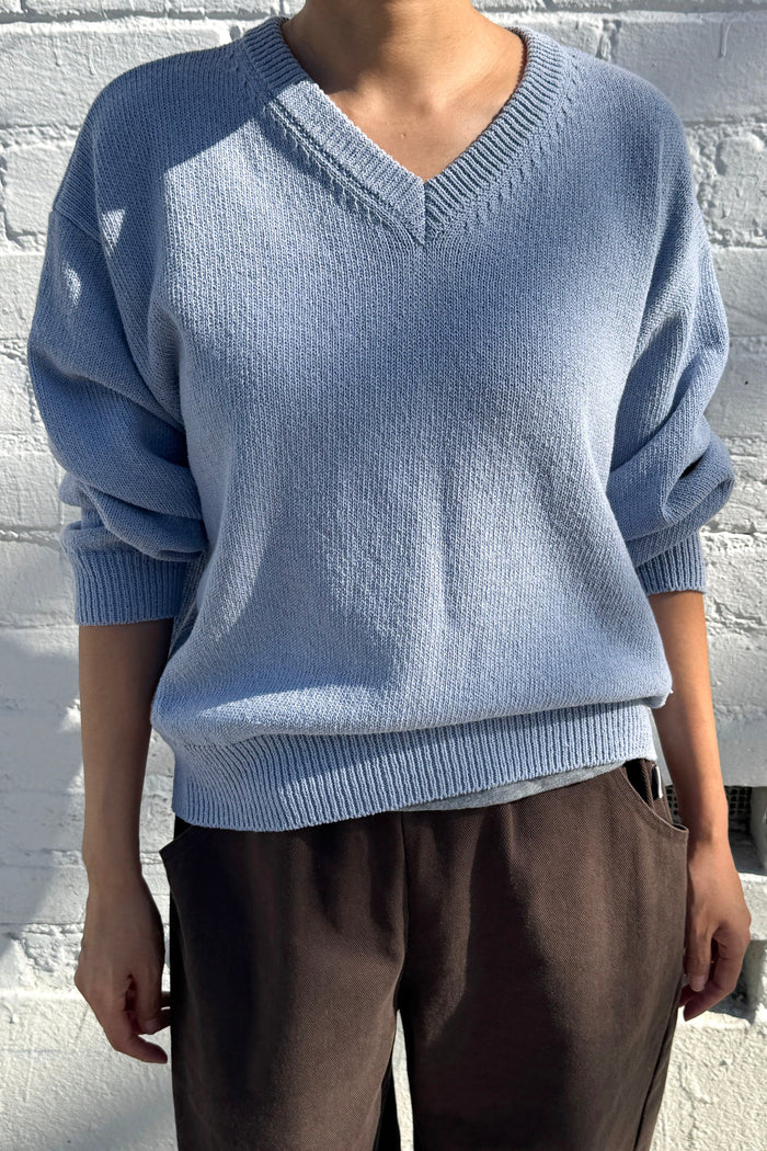 Abby Cotton V-Neck Sweater | Cornflower - Le Bon Shoppe
