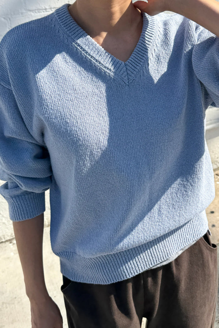 Abby Cotton V-Neck Sweater | Cornflower - Le Bon Shoppe