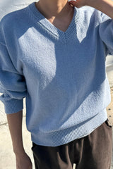 Abby Cotton V-Neck Sweater | Cornflower - Le Bon Shoppe