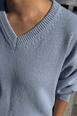 Abby Cotton V-Neck Sweater | Cornflower - Le Bon Shoppe