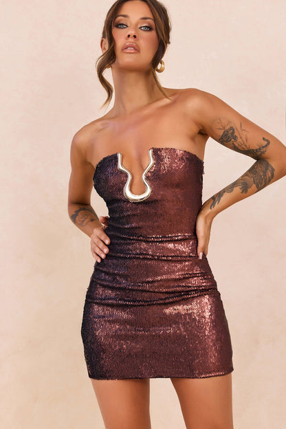Afterglow Sequin Mini Dress - Bronze