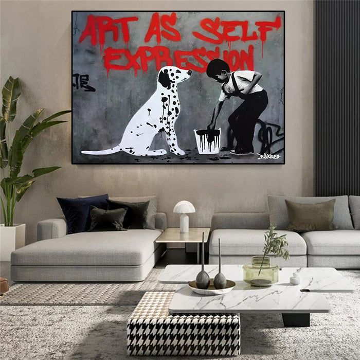 Art is Self Expression: Banksy Art Boy and Dog Wall Poster