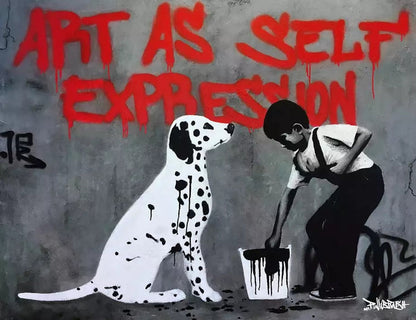 Art is Self Expression: Banksy Art Boy and Dog Wall Poster
