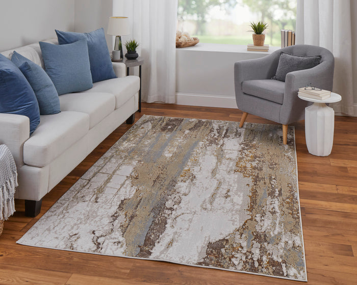 The Rug Corner Feizy Aura Modern Abstract - Ivory/Gold/Brown