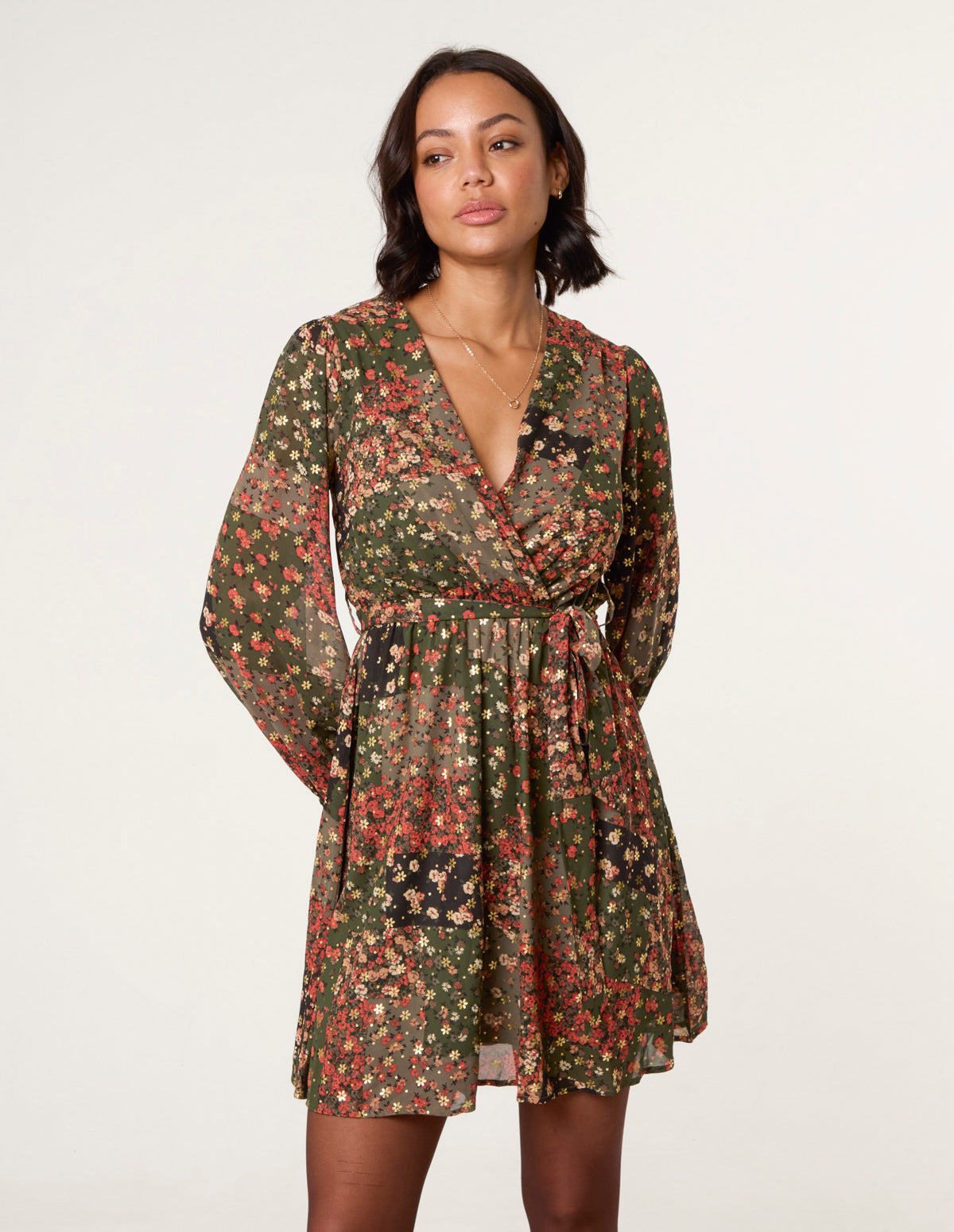 Gold Foil Patchwork Mini Dress