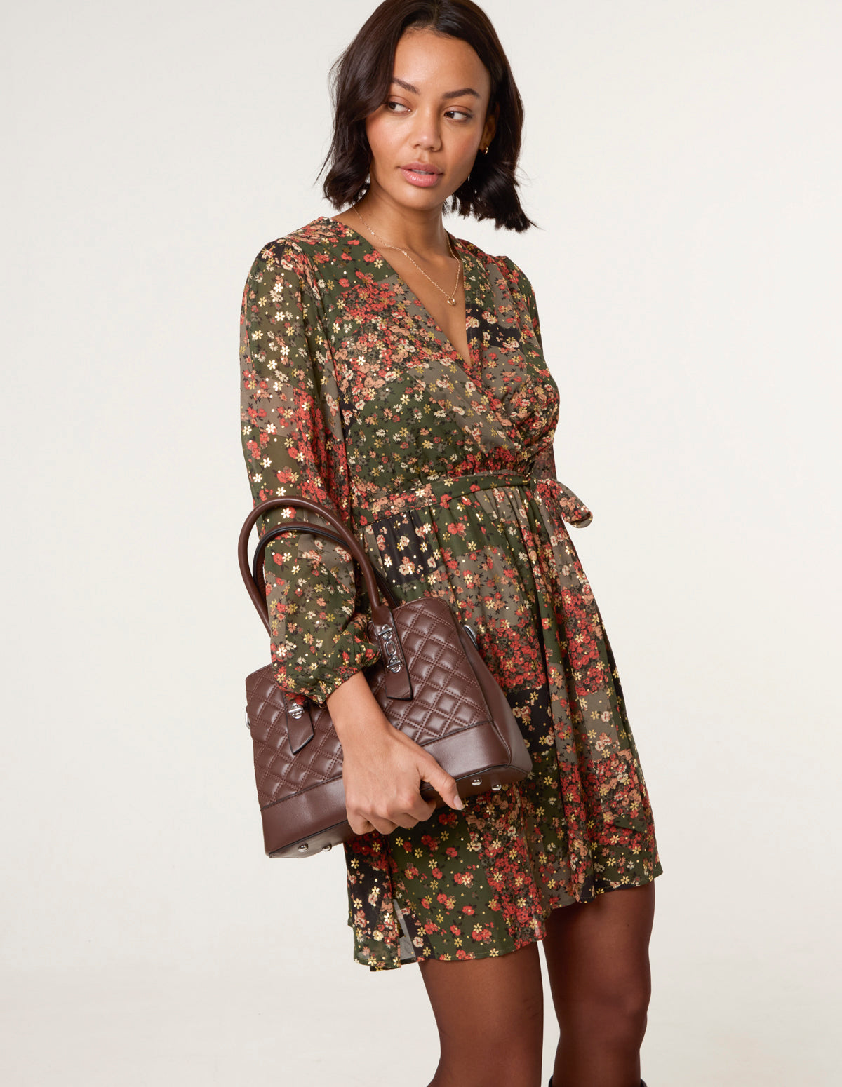 Gold Foil Patchwork Mini Dress