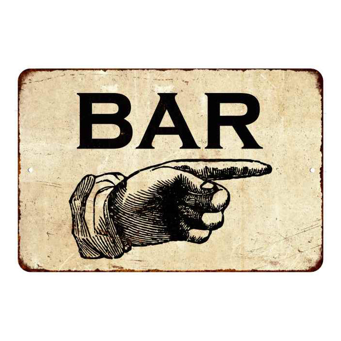 Vintage Bar to the Right arrow metal sign with retro lettering for home bars and man caves