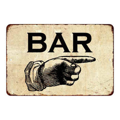 Vintage Bar to the Right arrow metal sign with retro lettering for home bars and man caves