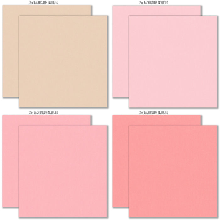 Be My Valentine Cardstock, cardstock paper patterns 9 through 16 preview, showing 12x12 printed smooth cardstock for scrapbook page bases, photo mats, card making, die cutting, titles, borders, and layered paper projects. Buyer theme: Pink & Aqua Valentine Printed Smooth Cardstock. Be My Valentine Printed Smooth Cardstock in cocoa, cream, ivory, pink, coral, red, aqua and teal shades with a subtle coordinating printed texture