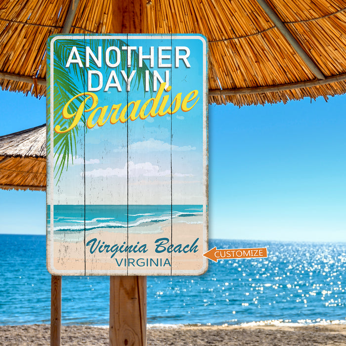 Beach Paradise Sign Custom Name Palm Tree Beach House Decor Ocean Sign Tropical