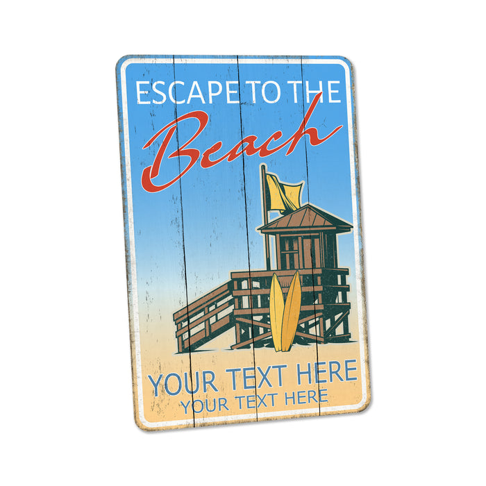 Personalized lifeguard beach metal sign, tropical ocean surf decor for beach house