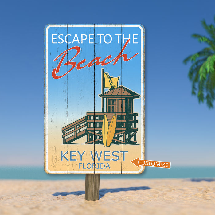 Beach Sign Custom Name Beach House Decor Ocean Sign Tropical Surf Lifeguard