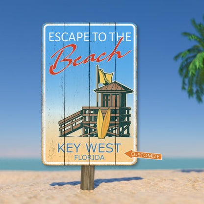 Beach Sign Custom Name Beach House Decor Ocean Sign Tropical Surf Lifeguard