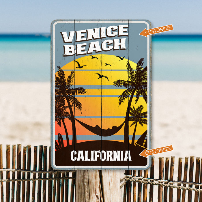 Beach Sign Custom Name Suneset Hammock Beach House Decor Ocean Sign Tropical Surf