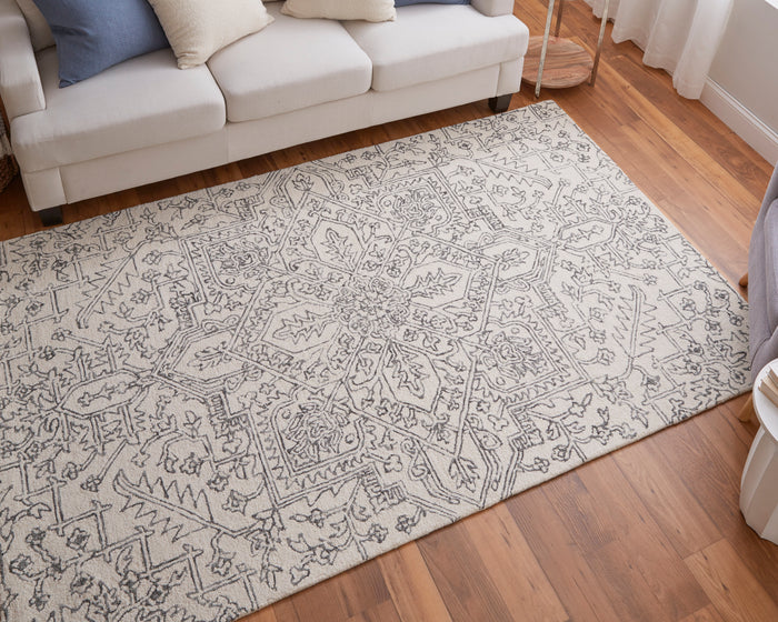 lifestyle The Rug Corner Feizy Belfort Transitional Medallion - White/Gray  Belfort Transitional Medallion - White/Gray