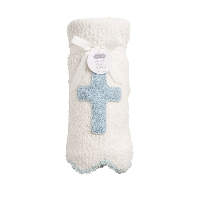 Blue Cross Chenille Blanket by Mud Pie at Confetti Gift and Party Tuscaloosa Alabama