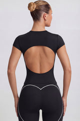 Cut-Out Longline T-Shirt in Black