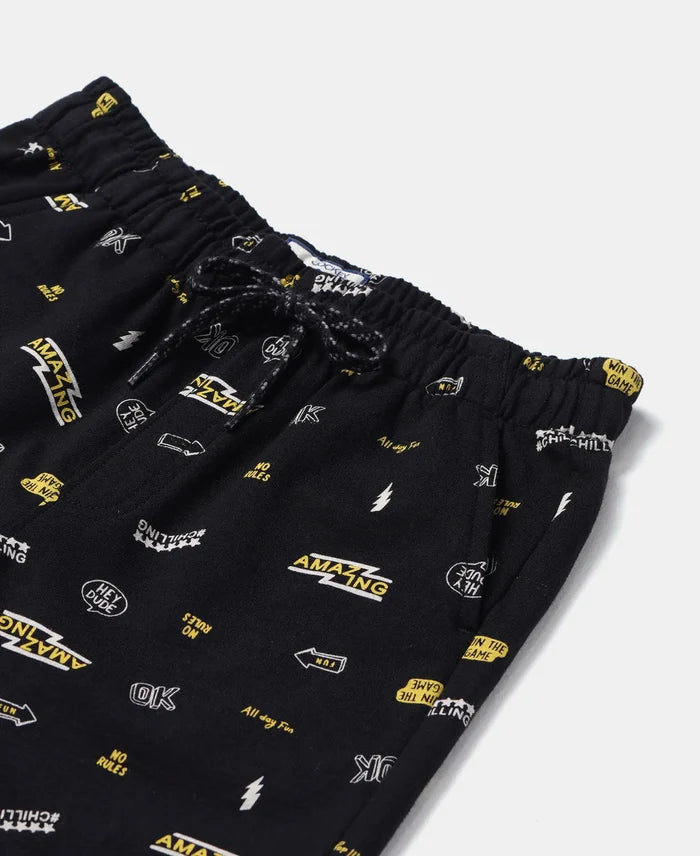 Super Combed Cotton French Terry Printed Shorts with Turn Up Hem Styling - Black-3
