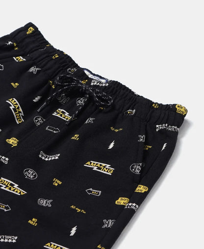 Super Combed Cotton French Terry Printed Shorts with Turn Up Hem Styling - Black-3