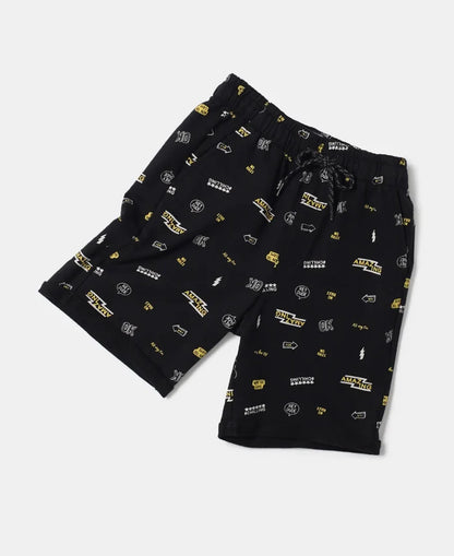 Super Combed Cotton French Terry Printed Shorts with Turn Up Hem Styling - Black-6