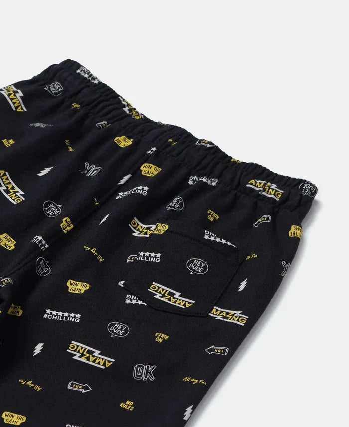 Super Combed Cotton French Terry Printed Shorts with Turn Up Hem Styling - Black Printed-4