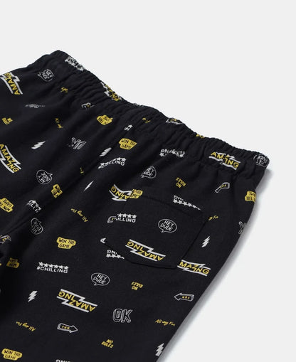 Super Combed Cotton French Terry Printed Shorts with Turn Up Hem Styling - Black Printed-4