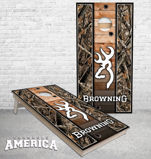 Buck Mark Camo with Horizontal Wood cornhole boards