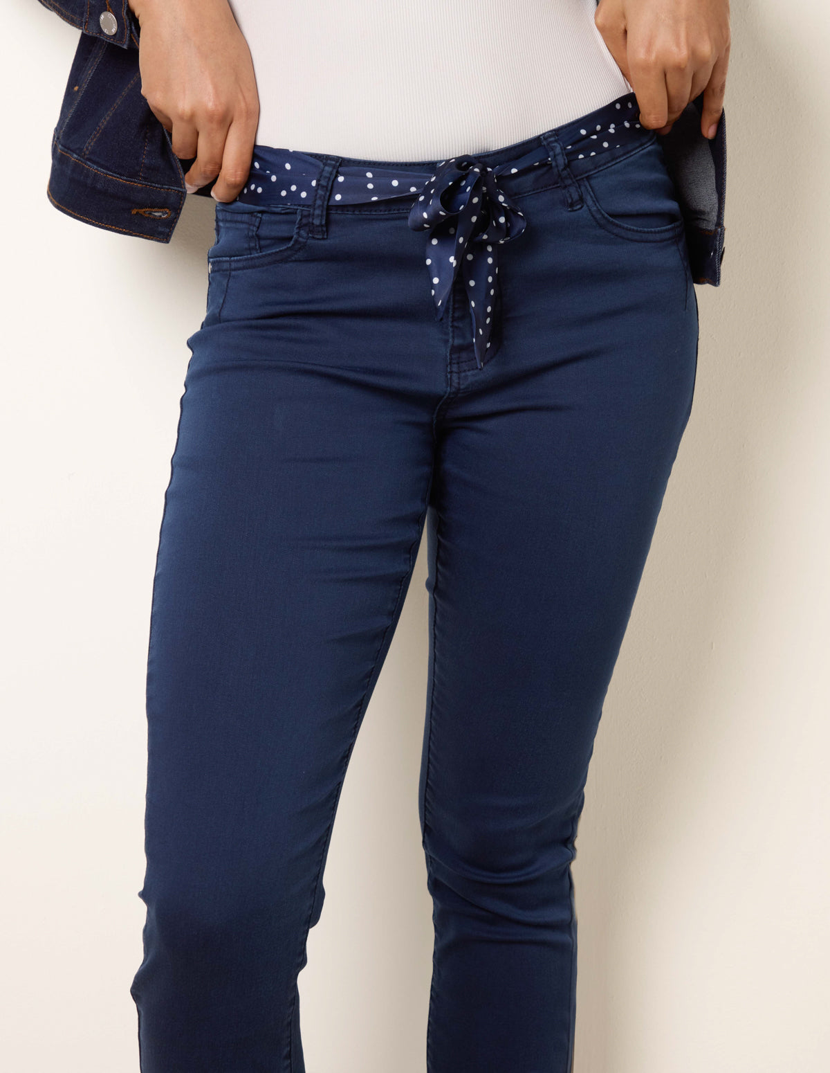 Slim Leg Stretch Denim Scarf Trousers