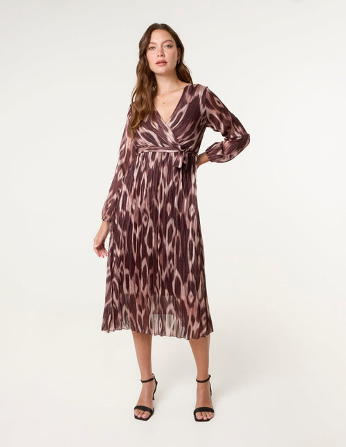 Crossover Metallic Pleated Dress
