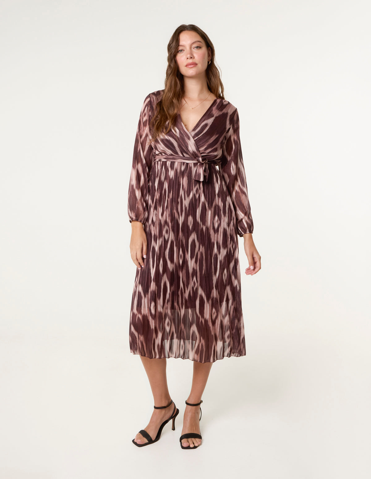 Crossover Metallic Pleated Dress