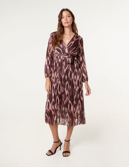 Crossover Metallic Pleated Dress