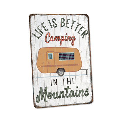 Rustic 'Life is Better Camping' metal sign for cabin, lodge, RV and outdoor decor