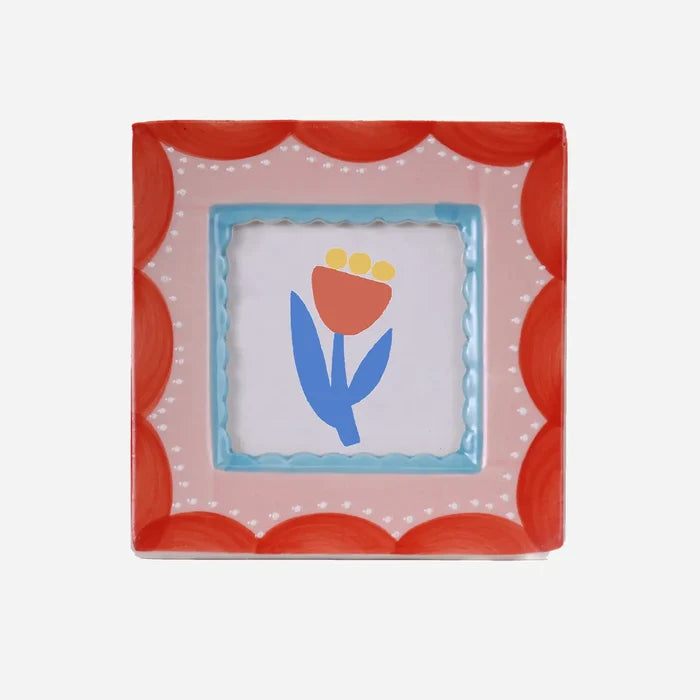 ChagoArt Ceramic Hand-Painted Frame - Red/Pink Scallop