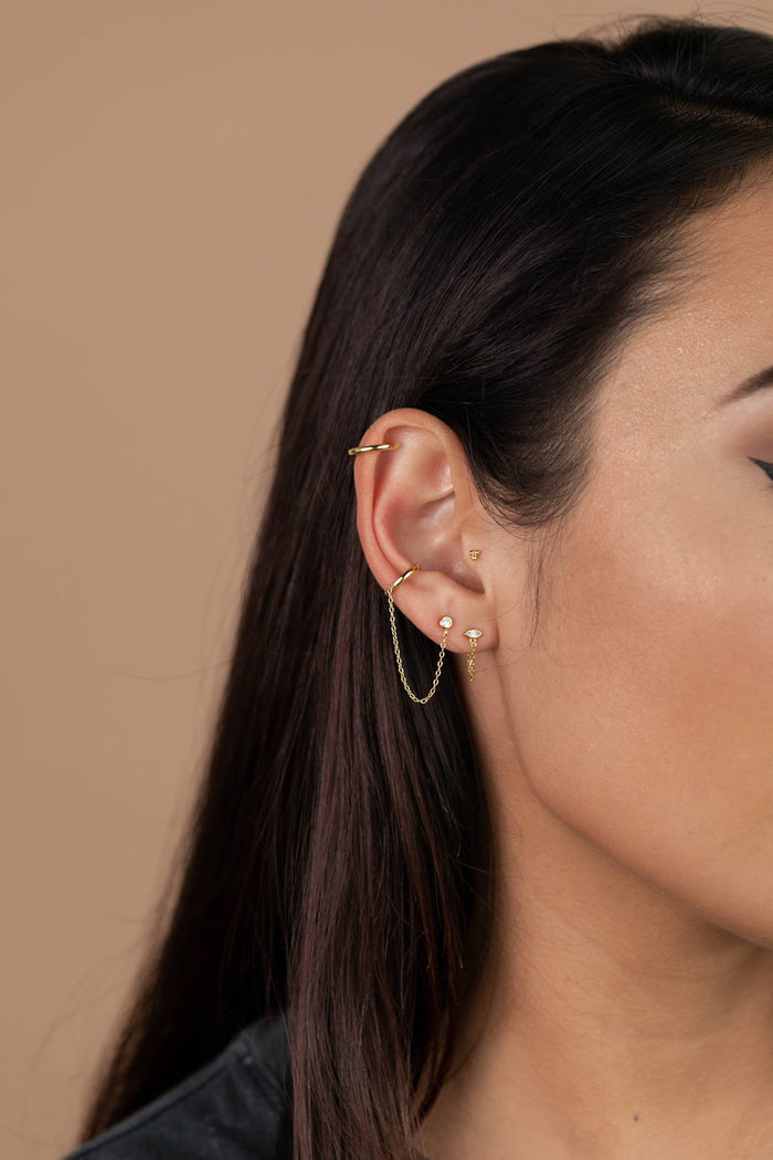 Chain Huggie Stud Gold Earrings