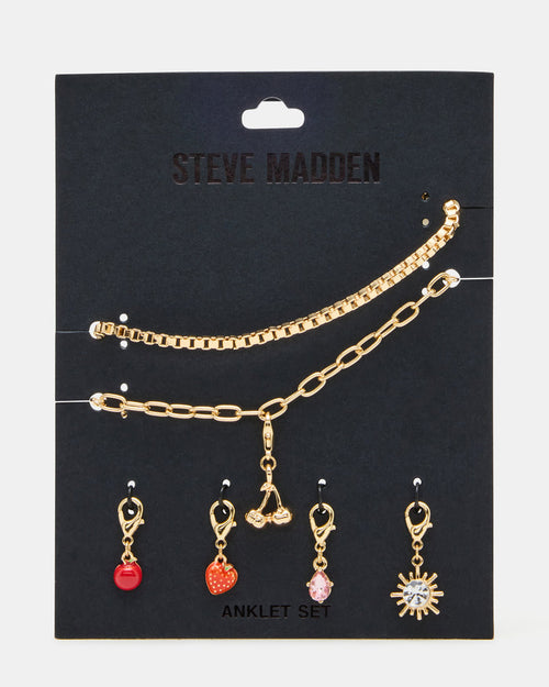 CHERRY CHARM ANKLET SET Women's Cherry Chain Multi Anklet Set | Steve Madden