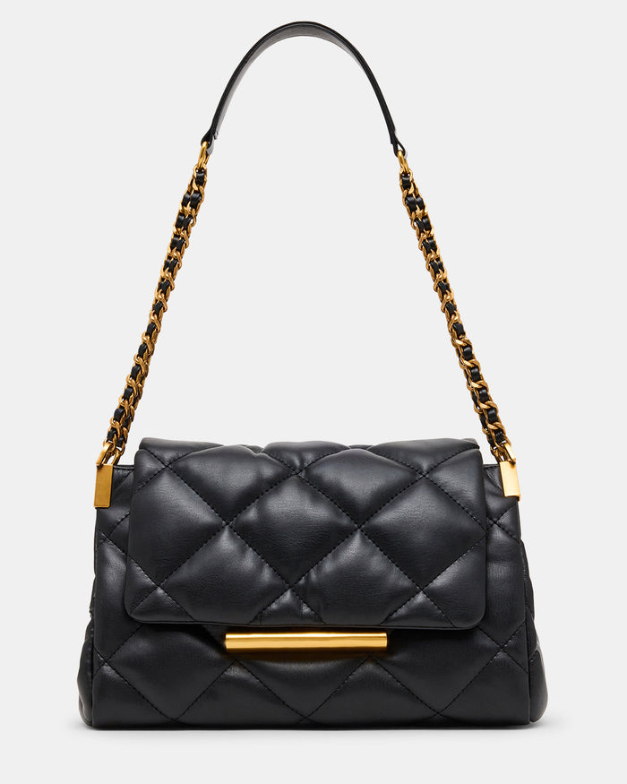 COLETTE Bag Black/Gold Quilted Chain Shoulder Handbag | Steve Madden