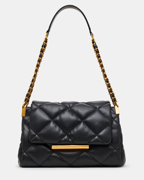 COLETTE Bag Black/Gold Quilted Chain Shoulder Handbag | Steve Madden