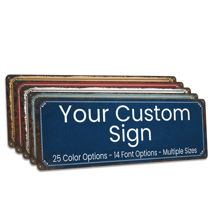 Personalized rustic custom metal sign with business logo or family name, horizontal wall decor for storefronts and bars