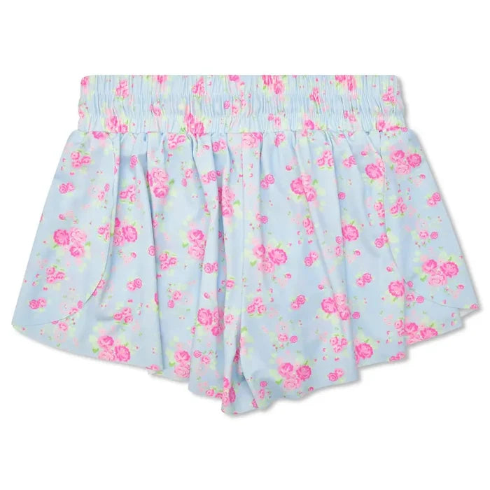 Light blue butterfly shorts with pink floral print for girls