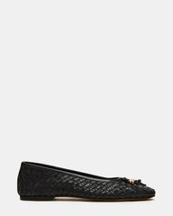 DIVY Black Leather Woven Bow Ballet Round-Toe Women's Flat | Steve Madden